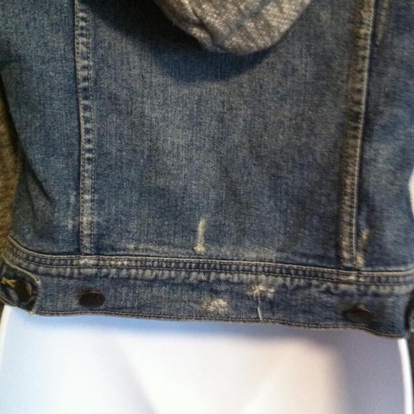 FREE PEOPLE Knit Hooded Denim Jean Jacket Deconstructed Distressed F433J138A - Picture 12 of 13